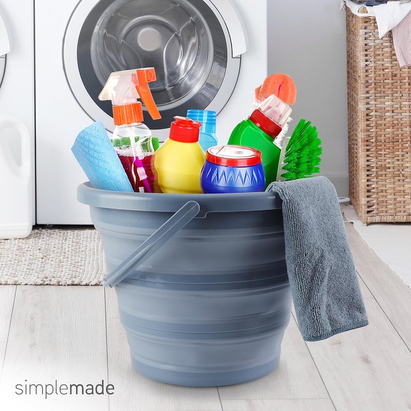 Simplemade Collapsible Bucket Cleaning Set - Includes 2 Foldable Buckets, Spray Bottle, Rag, Scrubbing Brush and Sponge - Holds Up to 10 liters, Easy Storage, All-Purpose Cleaning Solution - Image 2